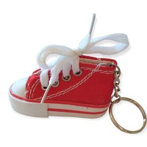 High Top Sneaker Keychain Key‎ Ring Fob Holder Canvas Red White Gym Basketball.